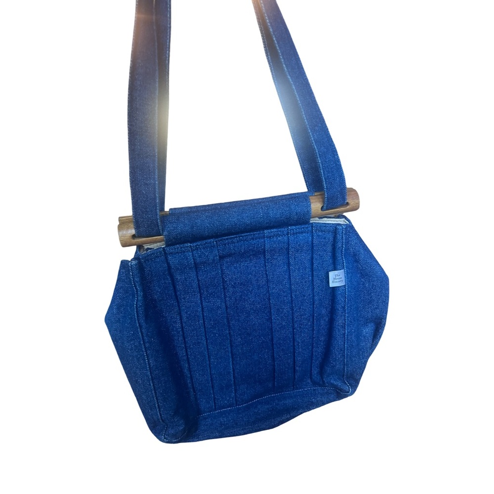 Mouse Housery Denim Tote Bag with Wooden Handles and Over the Shoulder Strap
